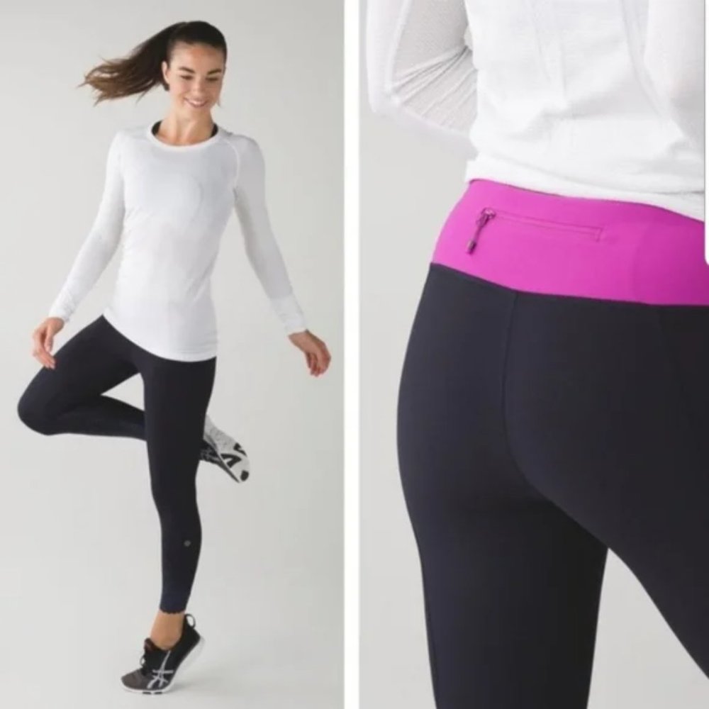 Lululemon Tight Stuff Reflective Scalloped Leggings 4 Navy/Pink